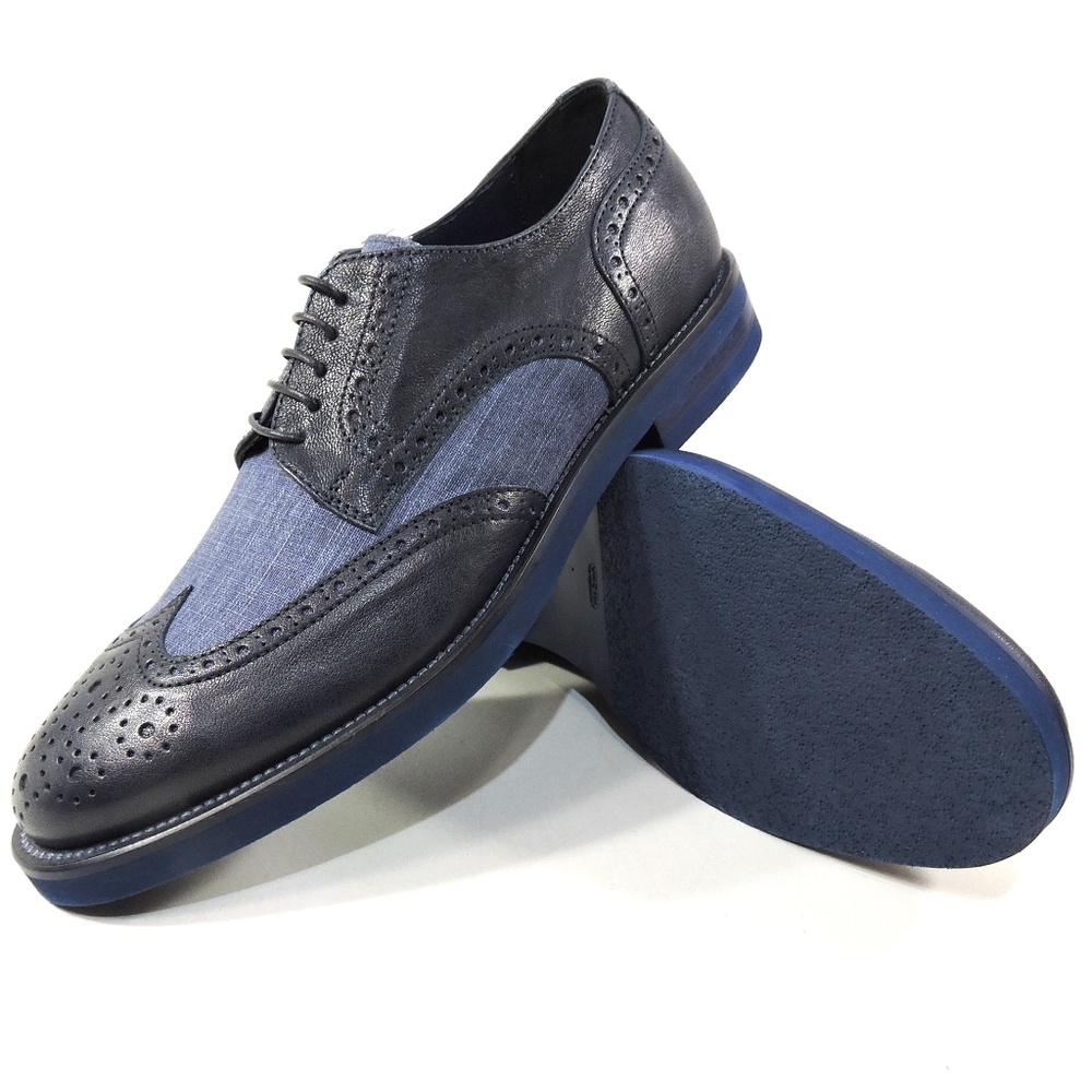 RENZO MERCURI 🇮🇹 MEN'S NAVY BLUE  LEATHER COMFORT FASHION OXFORD SHOES - Picture 7 of 7